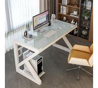 IUBGFTO Scrivania Moderna in Vetro temperato per Ufficio Domestico, scrivania da Gioco, scrivania da Studio, postazione di Lavoro per Ufficio Domestico (Bianco 100 cm)