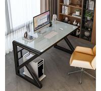 IUBGFTO Scrivania Moderna in Vetro temperato per Ufficio Domestico, scrivania da Gioco, scrivania da Studio, postazione di Lavoro per Ufficio Domestico (Telaio Bianco+Nero 120 cm)