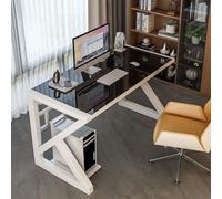 IUBGFTO Scrivania Moderna in Vetro temperato per Ufficio Domestico, scrivania da Gioco, scrivania da Studio, postazione di Lavoro per Ufficio Domestico (Cornice Nera + Bianca 100 cm)