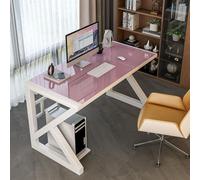 IUBGFTO Scrivania Moderna in Vetro temperato per Ufficio Domestico, scrivania da Gioco, scrivania da Studio, postazione di Lavoro per Ufficio Domestico (Cornice Rosa + Bianca 100 cm)