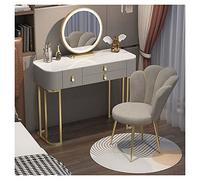 IUBGFTO Set da toeletta con 3 cassetti, toeletta con luci a LED, scrivania da toeletta con Specchio per Camera da Letto, scrivania per Il Trucco (Grigio 100 cm/39,4 Pollici)