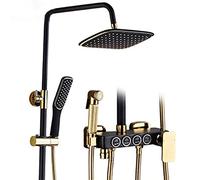 IUBGFTO Set Doccia a 4 funzioni con Pulsante a Quattro File, Tutto in Rame, Colore Nero Oro, Set Miscelatore Doccia in Acciaio Inossidabile, Set Doccia di Lusso