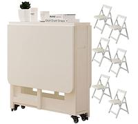 IUBGFTO Set Tavolo da Pranzo Pieghevole in Legno, Tavolo da Pranzo Estensibile, Tavolo a ribalta per Cucina, Sala da Pranzo, Soggiorno, Ristorante, con 6 sedie, 1,4 m (Bianco)