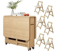 IUBGFTO Tavolo da Pranzo Pieghevole in Legno, Tavolo da Pranzo Estensibile, Tavolo a ribalta per Cucina, Sala da Pranzo, Soggiorno, Ristorante, con 6 sedie, 1,4 m (Colore Legno)