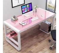 IUBGFTO Vetro temperato con Ripiani portaoggetti, Moderno Tavolo da Studio Semplice con libreria PC Tavolo da Gioco per Laptop (Rosa 80x60x75cm)