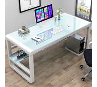 IUBGFTO Vetro temperato con Ripiani portaoggetti, Moderno Tavolo da Studio Semplice con libreria per PC Portatile scrivania da Gioco (Bianco 100x60x75cm)