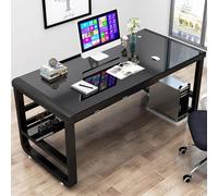 IUBGFTO Vetro temperato con Ripiani portaoggetti, Moderno Tavolo da Studio Semplice con libreria per PC Portatile scrivania da Gioco (Nero 100x60x75cm)