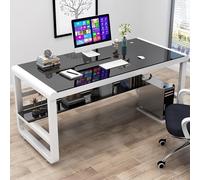 IUBGFTO Vetro temperato con Ripiani portaoggetti, Moderno Tavolo da Studio Semplice con libreria, Tavolo per PC Portatile, scrivania da Gioco (Nero e Bianco 120x60x75 cm)