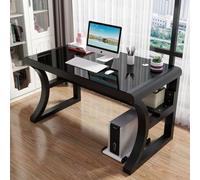 IUBGFTO Vetro temperato, Moderno Semplice con Ripiani portaoggetti, Grande postazione di Lavoro da Gioco per Ufficio Domestico (Nero 100x60x75 cm)