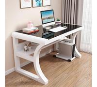 IUBGFTO Vetro temperato, Moderno Semplice con Ripiani portaoggetti, Grande postazione di Lavoro da Gioco per Ufficio Domestico (Nero e Bianco 80x60x75 cm)