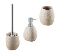 iubihome - Set Bagno Accessori Completo Moderni, Kit Bagno Color Sabbia 3 Pezzi con Scopino Bagno Wc, Porta Sapone Liquido e Spazzolini
