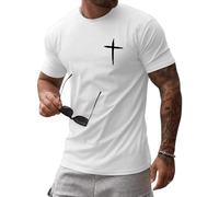 iudam Maglietta da uomo in cotone, girocollo, a maniche corte, con stampa a croce, casual, slim fit, estiva, fede cristo, bianco, M