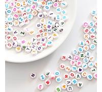 Iudsu 1000 pezzi perline con lettere set, 7 mm, bianche (A-Z), perline acriliche fai da te, con 600 cm di filo di nylon invisibile, perfette per bracciali, collane e per l'allenamento visivo