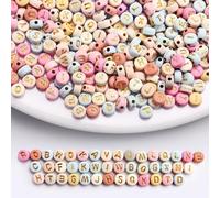 Iudsu Set di 1000 perline con lettere, 7 mm, perline acriliche colorate dalla A alla Z, con 600 cm di lunghezze, filo di nylon invisibile per creare braccialetti fai da te, portachiavi con nome,