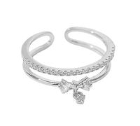 IUDWCG - 1 Pcs Anello da donna, anello con doppio diamante a fiocco in oro bianco, anello aperto regolabile in rame antiallergico, un regalo per una ragazza o una madre affascinante, argento