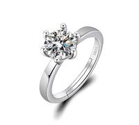 IUDWCG -1 Pcs Anello da donna, anello in oro bianco a sei griffe con diamante pieno simulato,anello aperto regolabile in rame antiallergico,un regalo per una ragazza o una madre affascinante,argento
