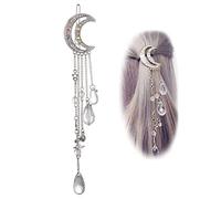 IUDWCG 1 Pcs Fermagli per capelli da sposa, argento e cristalli con pietre preziose, Clip laterale pendente pentacolo nappa diamante luna,accessori per capelli per donne e ragazze