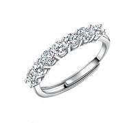 IUDWCG - Anello da Donna in Oro Bianco Con Sette Diamanti, Aperto Regolabile in Rame Antiallergico, Regalo per Ragazza o Madre Affascinante, Argento