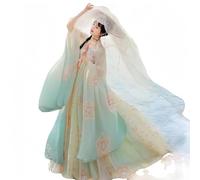 IUERVPS Abiti da principessa cinesi tradizionali originali Hanfu vintage da donna, spettacoli di danza, abiti da principessa verdi(Powdery White-blue,XL)