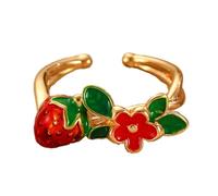 Iuhtrb Anelli di ciliegie eleganti anelli astratti di apertura della struttura di rame per le donne giovanili di moda uso quotidiano e del partito gioielli di moda, Misura unica, come descritto, come
