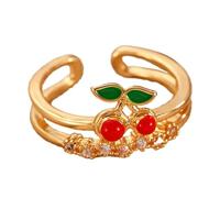 Iuhtrb Anelli di ciliegie eleganti anelli astratti di apertura della struttura di rame per le donne giovanili di moda uso quotidiano e del partito gioielli di moda, Misura unica, come descritto, come