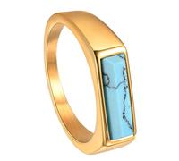 Iuhtrb Anelli regolabili con turchese naturale con montatura a griffe, sofisticato acciaio inossidabile 316L, per uso quotidiano, misure di protezione con pietre preziose, Misura unica, come descritto