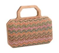 Iuhtrb Borsa a tracolla da donna con manico in legno, spalla da spiaggia in paglia, alla moda, messaggeri da donna, in paglia, da spiaggia, elegante, per tutte le vacanze, Colore primario., One Size