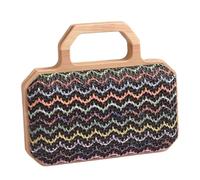 Iuhtrb Borsa a tracolla da donna con manico in legno, spalla da spiaggia in paglia, alla moda, messaggeri da donna, in paglia, da spiaggia, elegante, per tutte le vacanze, Nero , One Size