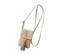 Iuhtrb Borsa a tracolla in paglia intrecciata alla moda per le donne eleganti nappe borsa a tracolla con patta verticale per la borsa da spiaggia delle donne di vacanza in spiaggia, cachi, One Size