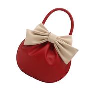 Iuhtrb Borsa da sera rotonda in PU alla moda con manico superiore con design plissettato e decorazione a fiocco per donne uso quotidiano regalo alla moda borsa rotonda per compleanno lei, Rosso, One