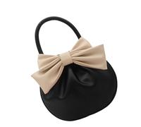 Iuhtrb Borsa da sera rotonda in PU alla moda con manico superiore con design plissettato e decorazione a fiocco per donne uso quotidiano regalo alla moda borsa rotonda per compleanno lei, Nero , One