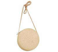 Iuhtrb Borsa da spiaggia per vacanze Borsa tessuta a mano per donna ragazza spalla per cellulare rossetti moda rotonda paglia tessuta leggera, Bianco latte, One Size