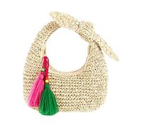 Iuhtrb Borsa di paglia leggera da spiaggia alla moda borsa con manico superiore per feste di nozze e vacanze uso quotidiano borsa di paglia da donna per feste e matrimoni, E, One Size