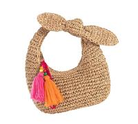Iuhtrb Borsa di paglia leggera da spiaggia alla moda borsa con manico superiore per feste di nozze e vacanze uso quotidiano borsa di paglia da donna per feste e matrimoni, Albicocca, One Size