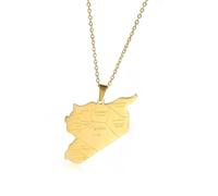 Iuhtrb Collana con ciondolo a forma di mappa della Siria, elegante mappa della Siria con incisione dettagliata per gli appassionati di moda, in acciaio inox, Misura unica, come descritto, come