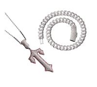Iuhtrb Elegante collana con diamanti pieni di croci e catena cubana unisex collana con croci piene disegni catena cubana gioielli da collo versatile, cuban chain 3, come descritto, come descritto