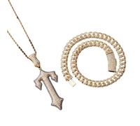 Iuhtrb Elegante collana con diamanti pieni di croci e catena cubana unisex collana con croci piene disegni catena cubana gioielli da collo versatile, cuban chain 1, come descritto, come descritto