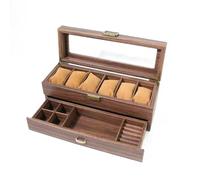 Iuhtrb Elegante scatola per orologi con grani di legno pratico supporto multiplo con coperchio in vetro e cassetto di stoccaggio per scatola a doppio strato da uomo