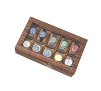Iuhtrb Elegante scatola per orologi con grani di legno pratico supporto multiplo con coperchio in vetro e cassetto di stoccaggio per scatola a doppio strato da uomo