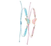 Iuhtrb Set di 2 braccialetti dell'amicizia con farfalla in corda intrecciata, accessori alla moda per coppie e ragazze, gioielli con farfalla, Misura unica, come descritto