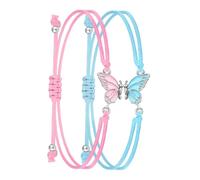 Iuhtrb Set di 2 braccialetti dell'amicizia con farfalla in corda intrecciata, accessori alla moda per coppie e ragazze, gioielli con farfalla, Misura unica, come descritto