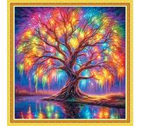 IUHUI Kit per punto croce prestampato a 11 punti, per principianti e adulti, con albero luminoso colorato prestampato fai da te da 11 ct, kit per ricamo e cucito con motivi semplici