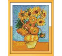 IUHUI Kit per punto croce prestampato a 14 punti, per principianti e adulti, il campo di Van Gogh prestampato fai da te 14 ct, kit per ricamo e cucito, modelli facili da ricamare, dipinti famosi