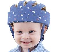 IULONEE Casco da Bambino Infantili Cappello di Testa di Cotone Cappello del Bambino Baby Helmet Regolabile di Sicurezza Casco Neonati (Stellato Blu)