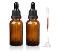 iulrtba 50ml 2 Pezzi Ambrato Bottiglie Contagocce Pipette Contagocce Boccette con Pipetta Marrone Contagocce Vetro con Imbuti, Tappo Nero per Laboratorio,Aromaterapia,Olio Essenzial