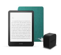 I'ultimo Kindle Paperwhite (versione 2024) da 16 GB senza pubblicità, una copertura in tessuto Amazon e un alimentatore Amazon Powerfast da 9 W.