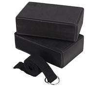 Iunipusy Set di 2 blocchi da yoga e cinghie in cotone da 1,83 m, in schiuma EVA, morbidi blocchi antiscivolo per allungamento universale e tonificante, colore nero