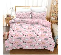 IUNTWEIE Copripiumino gatto singolo,Copripiumino gatto cartoon simpatico gatto rosa, traspirante, morbida microfibra copripiumino con federe per adulti, ragazzi e ragazze(gatto 5, 135x200cm)