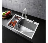 IUokLU Lavello da Cucina Nero da 80x50 cm con Una Vasca scolapiatti e Dispenser di Sapone Design Moderno Include sifone Troppo Pieno e Scarico Perfetto per cucine,Bxg-80x50