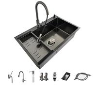 IUokLU Lavello da Cucina Nero da 80x50 cm con Una Vasca scolapiatti e Dispenser di Sapone Design Moderno Include sifone Troppo Pieno e Scarico Perfetto per cucine,Hjg-80x50